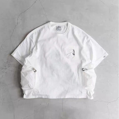Mountain Functional Large Pocket Drop Shoulder T-Shirt - Loose Casual Outdoor Crew Neck Short Sleeve Tee for Men