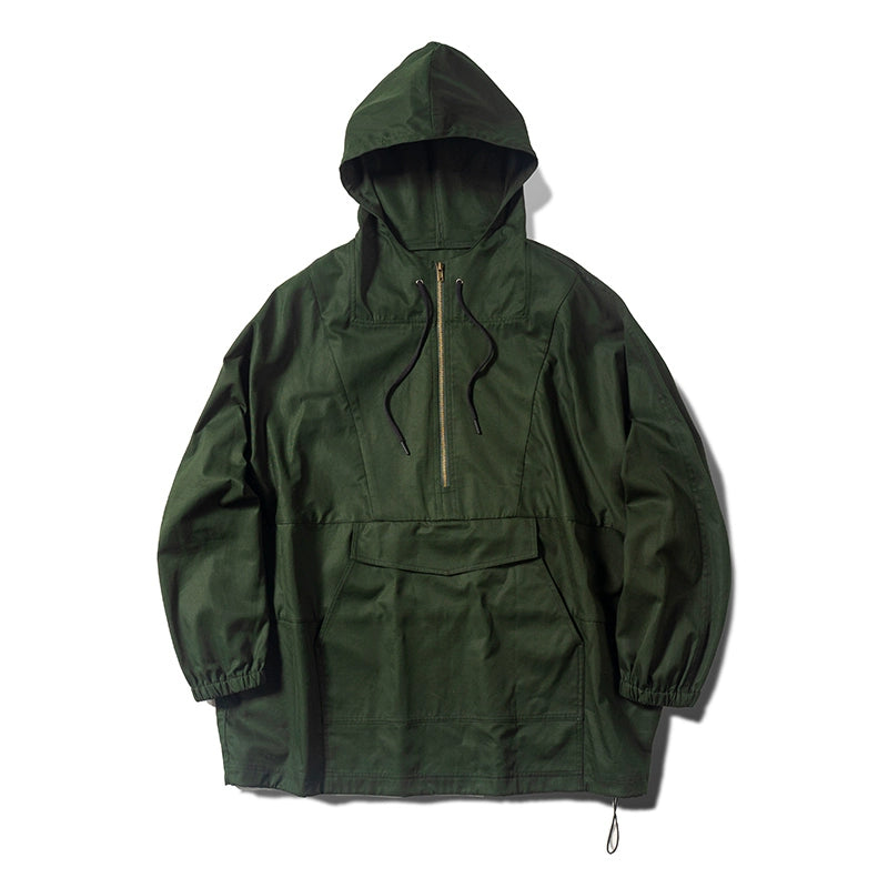 WATERPROOF HOODED PULLOVER JACKET RETRO MIDI SOLID COLOR WATERPROOF ARMY GREEN JAPANESE 2024 NEW
