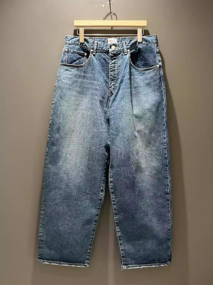 JAPAN Loose Retro Wash Distressed Tapered Denim Little Red String Loose Pants