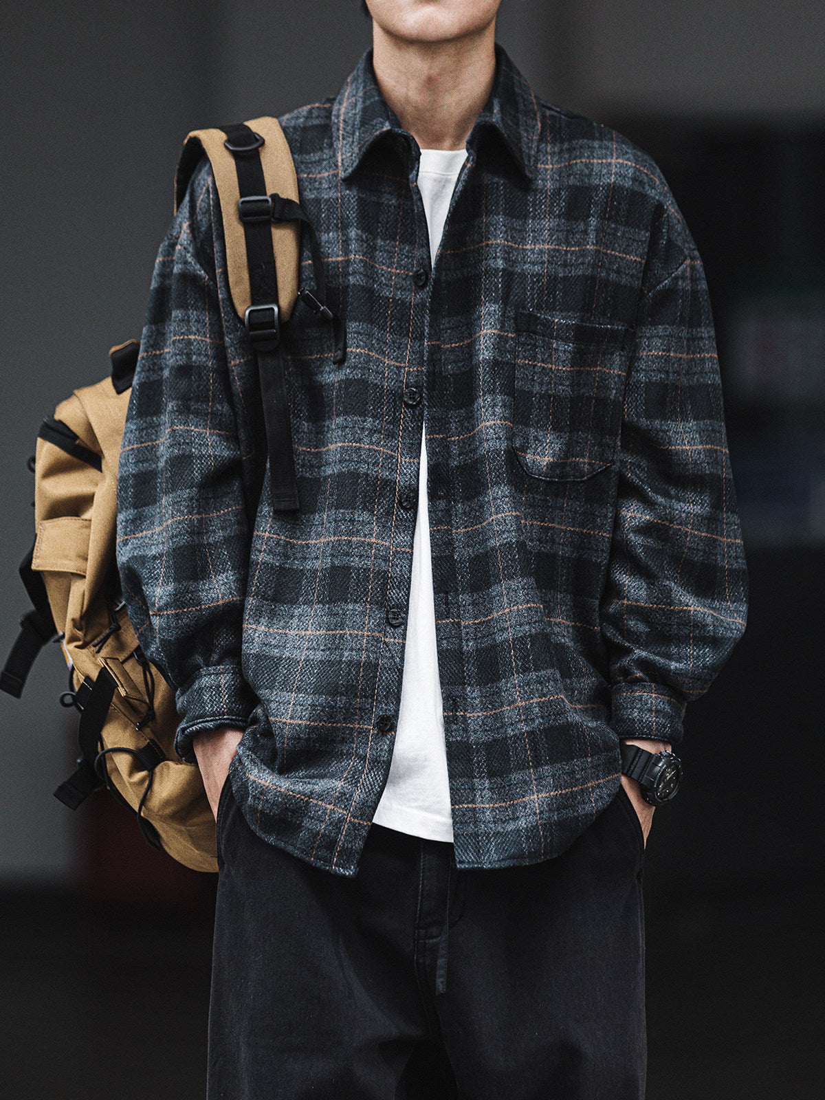 Retro Brushed Plaid Shirt – Thickened Loose Workwear Long Sleeve Jacket for Men – Japanese vintage | yamalin clothes | Yamalinclothes