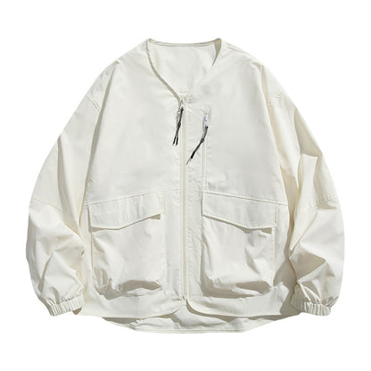 collarless jacket, lightweight outdoor water-repellent Japanese retro loose jacket for men, spring