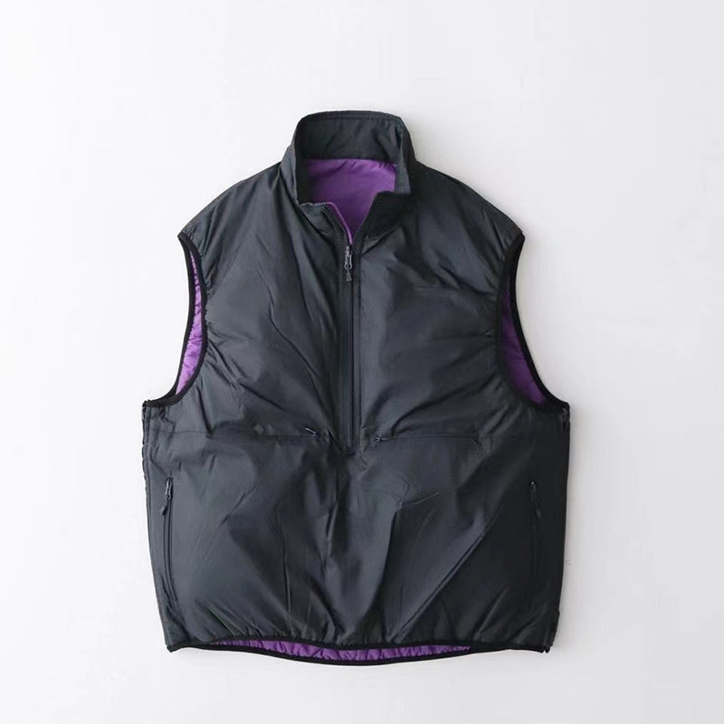Japanese outdoor function color-block reversible half-zipper padded vest