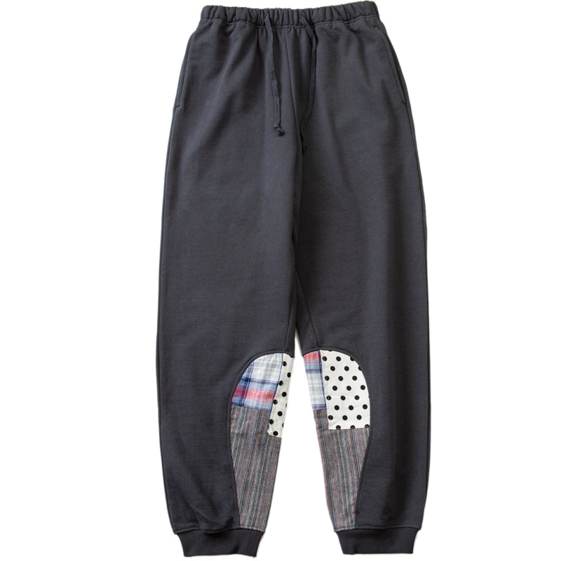 Japanese retro heavy high-gram weight cotton pants ethnic style water drop splicing elements men's elastic waist casual pants