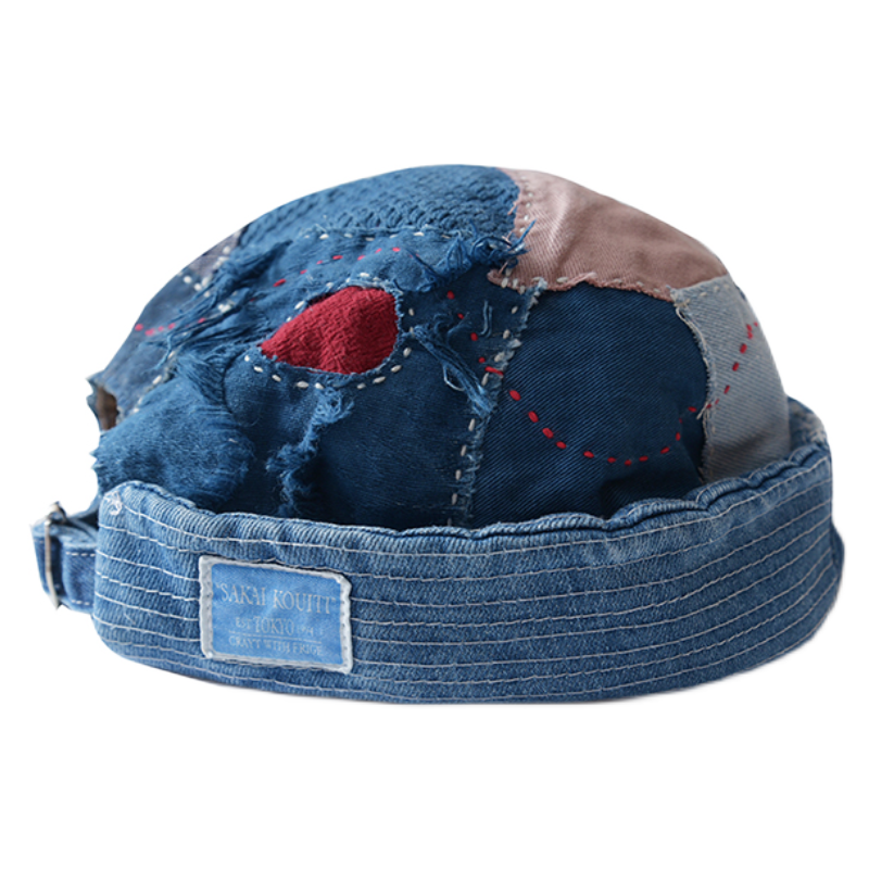 Japanese original designer ancient cloth stitching melon leather hat Japanese retro blue dyed old hat men and women personality trend