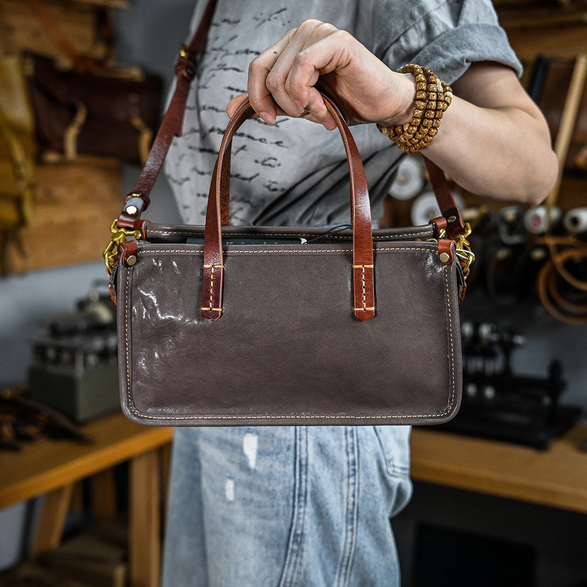 Vintage bags, niche soft leather handmade bags, leather small square bags, women's crossbody wide straps, top layer cowhide tote bags – Japanese vintage | yamalin clothes | Yamalinclothes