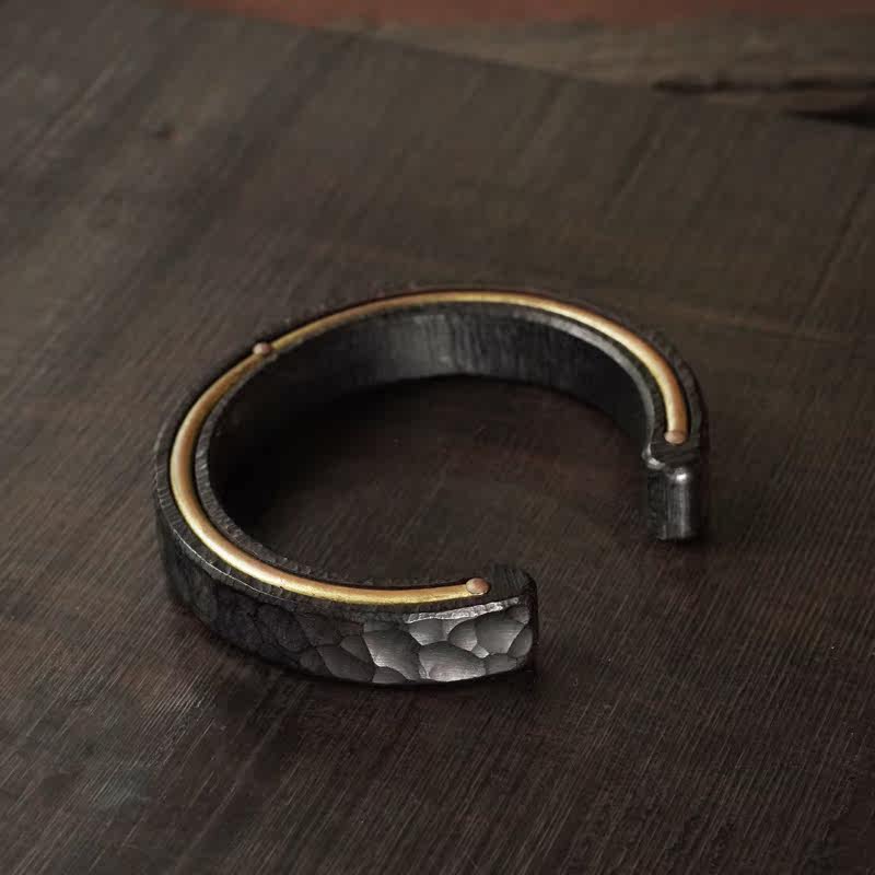 Ebony Wood Open Bangle – Handmade Ethnic Vintage Brass Bracelet Unisex
