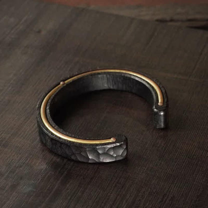 Ebony Wood Open Bangle – Handmade Ethnic Vintage Brass Bracelet Unisex