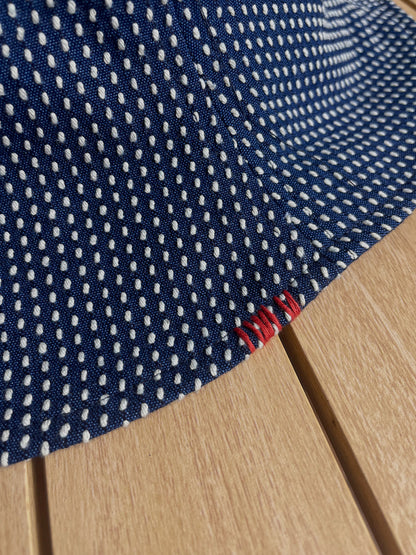 Indigo Sashiko Tulip Bucket Hat – Japanese Artisan Outdoor Fisherman Hat