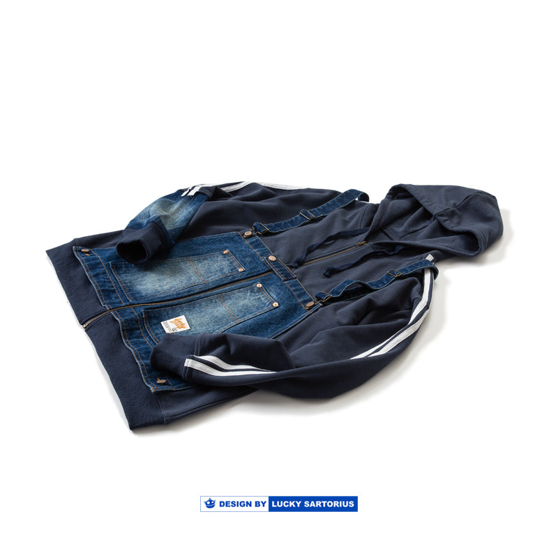 denim large pocket stitched strap design hooded jacket jacket men