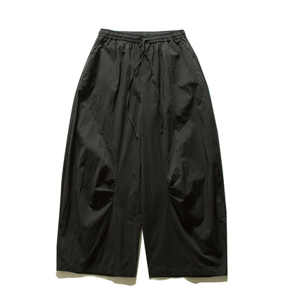 Japanese Pleated Wide-Leg Cargo Trousers – Oversized Unisex Elastic Waist Slacks