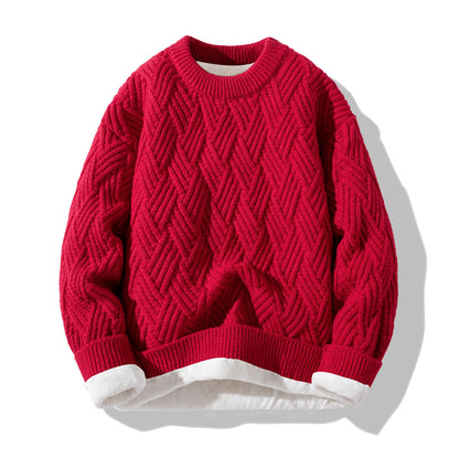 Chunky Twist Knit Sweater – Fleece-Lined Thickened Pullover Unisex Winter Knitwear – Japanese vintage | yamalin clothes | Yamalinclothes