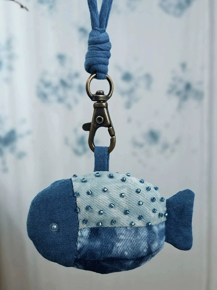 Retro literature and art forest tie-dye, blue dyeing cloth necklace, ethnic style, cotton and linen clothing, sweaters, bags, bag pendants, keychains