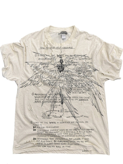 Gothic Wings Graphic Tee – Vintage Ripped Distressed Loose Crew Neck T-Shirt