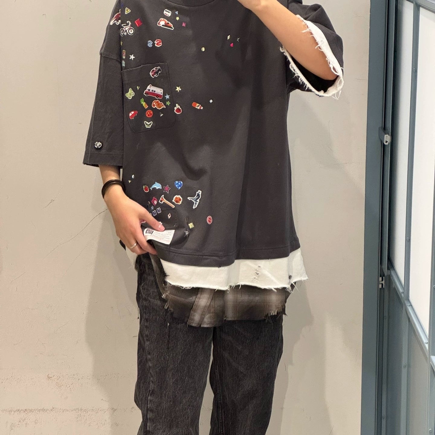 Japanese fun print fake three-piece splicing round collar short-sleeved T-shirt