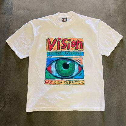 American Retro Eye Print T-Shirt - 260GSM Heavyweight Unisex Couple Short Sleeve Tee