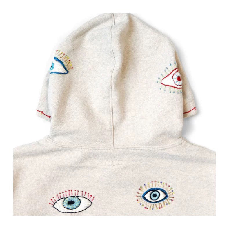 Japanese casual eyes fun embroidery cotton loose hooded sweater