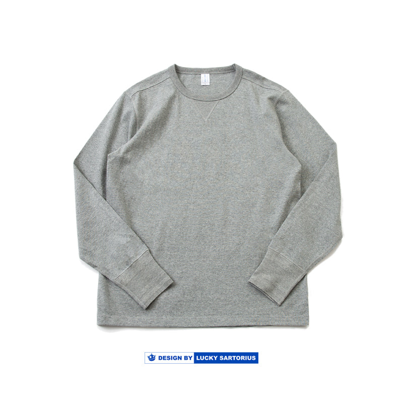 245g Khaki Thick Heavy Retro American Cotton Rugged Cotton Seamless Tube Weaving American Roll Collar Long Sleeve T-Shirt Men