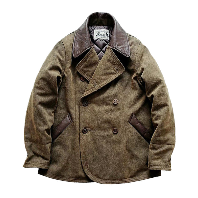 Thickened Washed Cowhide Lapel Double-Breasted Coat – Oversized Unisex – Japanese vintage | fall outfits 2026 | fall winter outfits | classy winter outfits | lazy comfy outfits | japanese streetwear | vintage workwear | yamalin clothes | Yamalinclothes