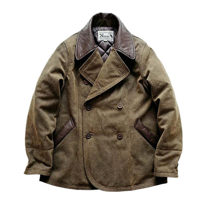 Thickened Washed Cowhide Lapel Double-Breasted Coat – Oversized Unisex – Japanese vintage | fall outfits 2026 | fall winter outfits | classy winter outfits | lazy comfy outfits | japanese streetwear | vintage workwear | yamalin clothes | Yamalinclothes