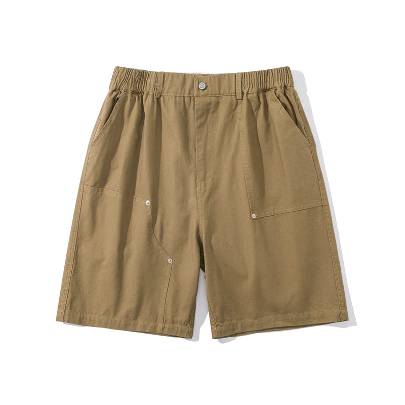 Summer 2025 Retro cotton loose and versatile solid color cargo shorts, men's cropped pants, elasticated waist