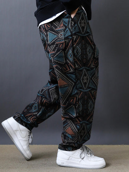 2025 Pound Ounce Ethnic Style Print Loose Tapered Trousers Men's Street Skateboarding Niche Vintage Jeans