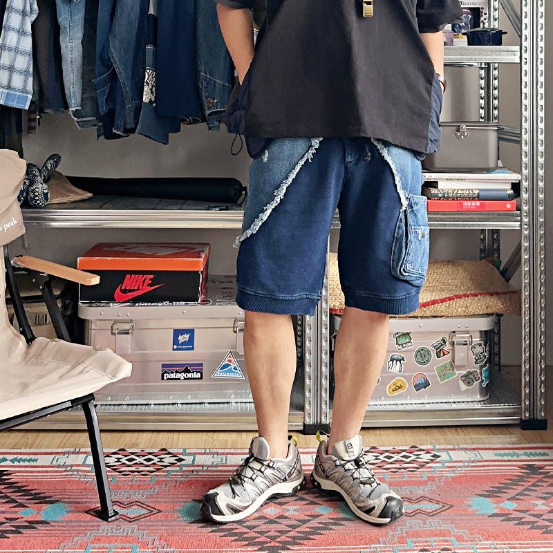 GL style summer men's loose-fitting washed jeans shorts