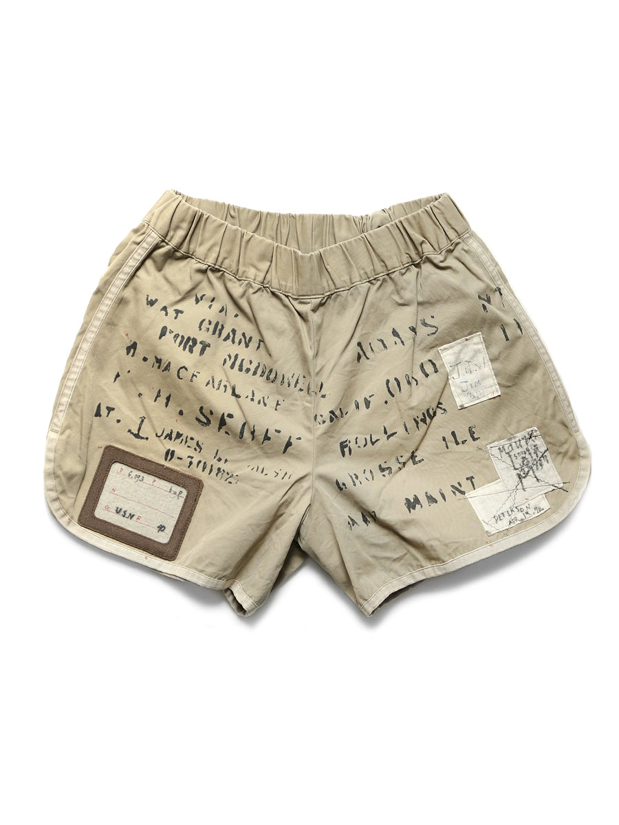 letters old elastic waist rewashed casual shorts boxing pants