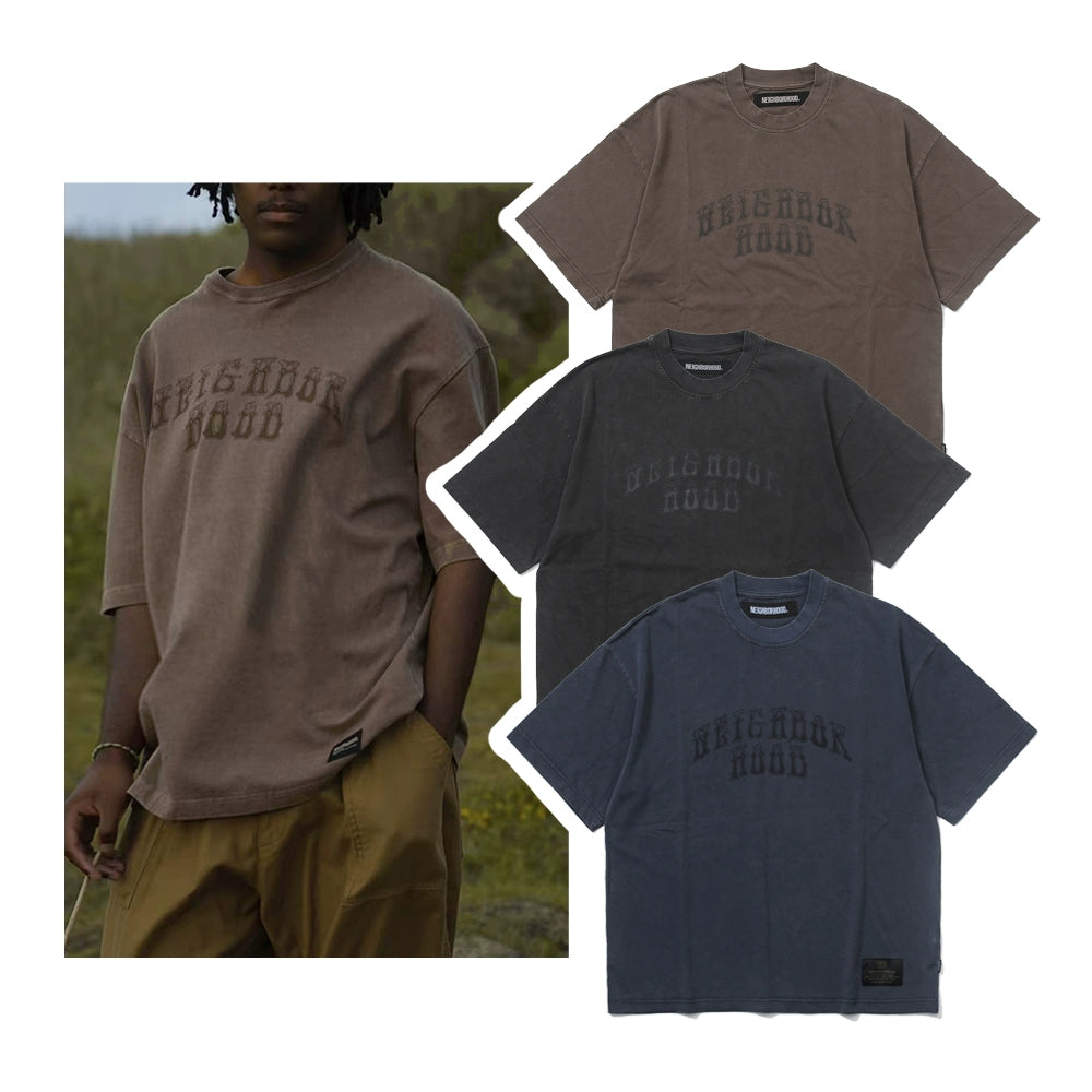 Japanese retro washed old heavy dyed vintage loose short sleeve T-shirt