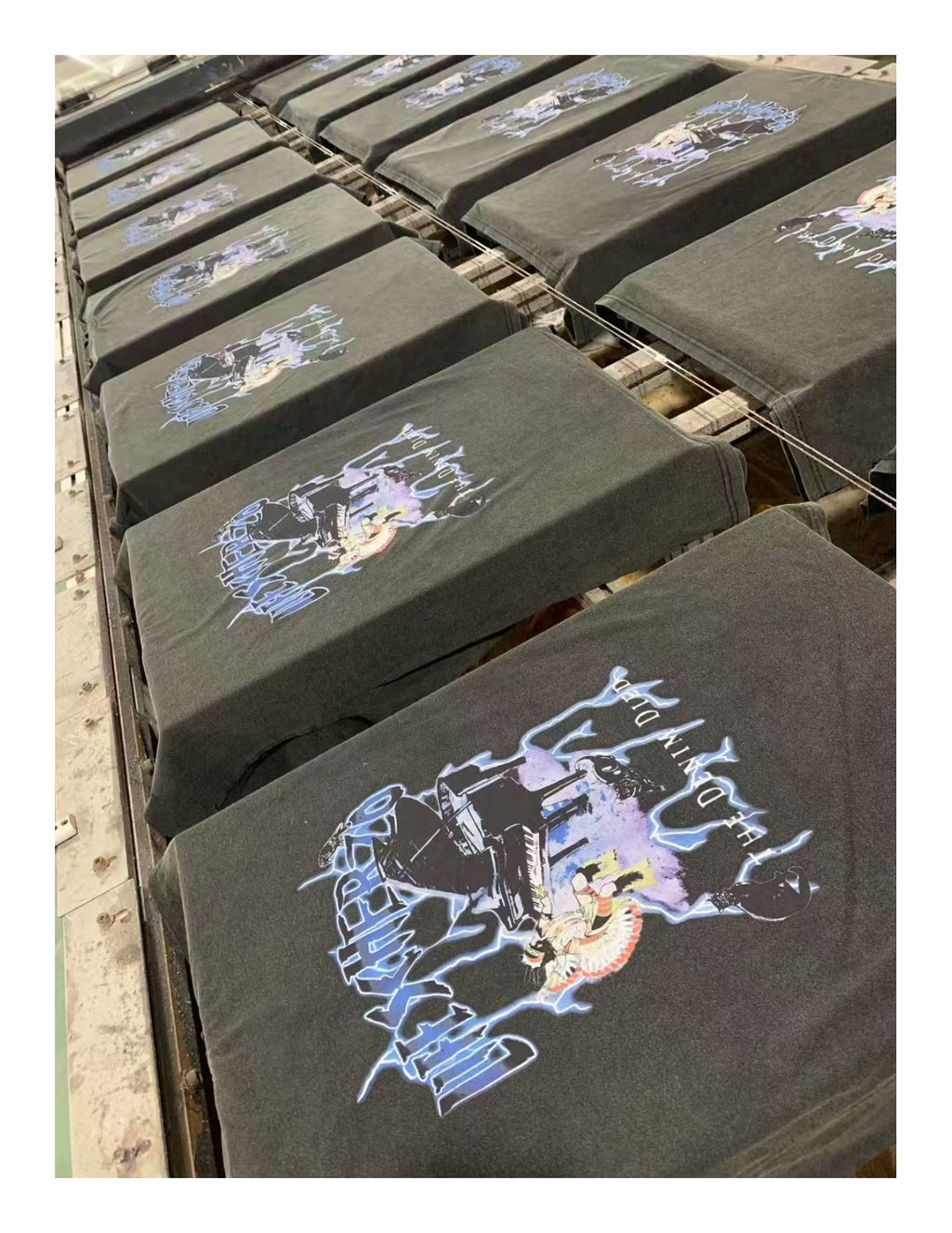 Japanese casual lightning print wash distressed crewneck short-sleeved T-shirt