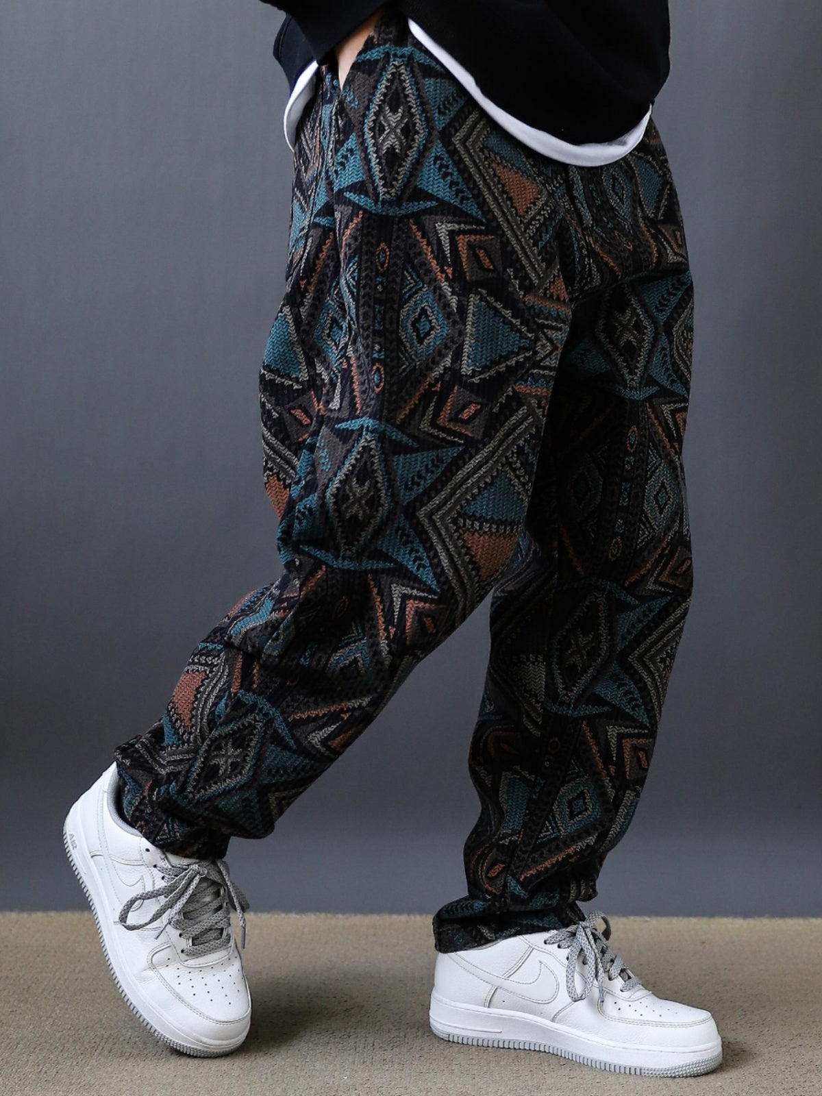 2025 Pound Ounce Ethnic Style Print Loose Tapered Trousers Men's Street Skateboarding Niche Vintage Jeans
