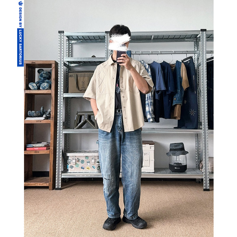 Japanese retro embroidery ethnic loose short-sleeved shirt