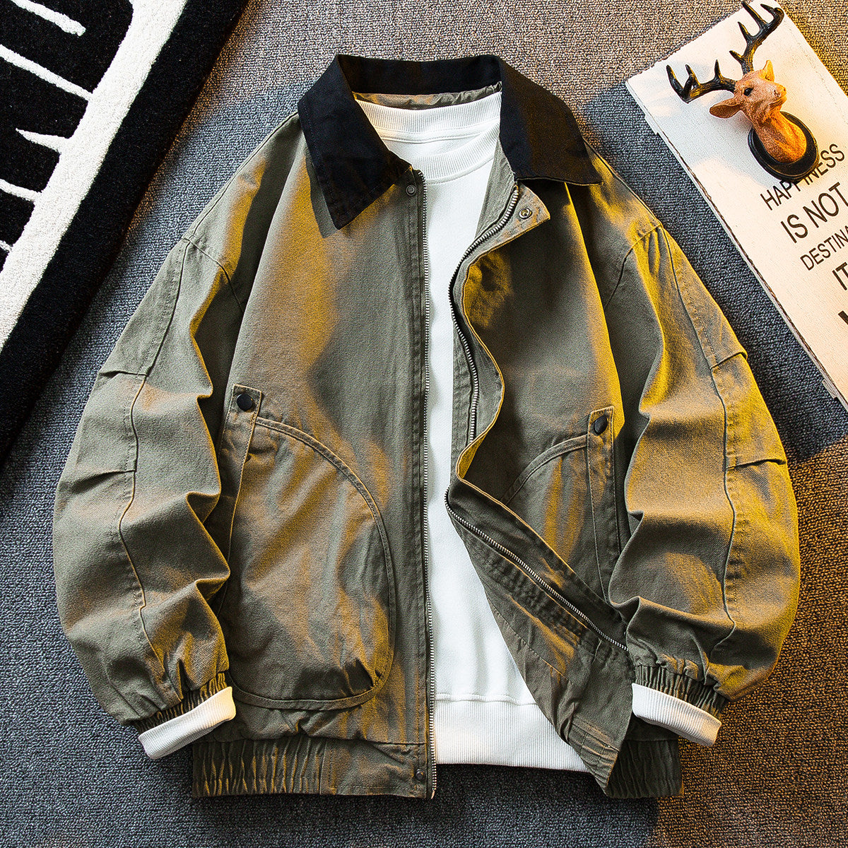 Vintage Washed Detroit Shooting Jacket – Pure Cotton Unisex Spring Autumn