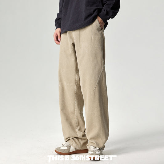 Japanese heavy corduroy slacks, men's straight-leg loose scimitar pants, lazy and loose khaki wide-leg pants