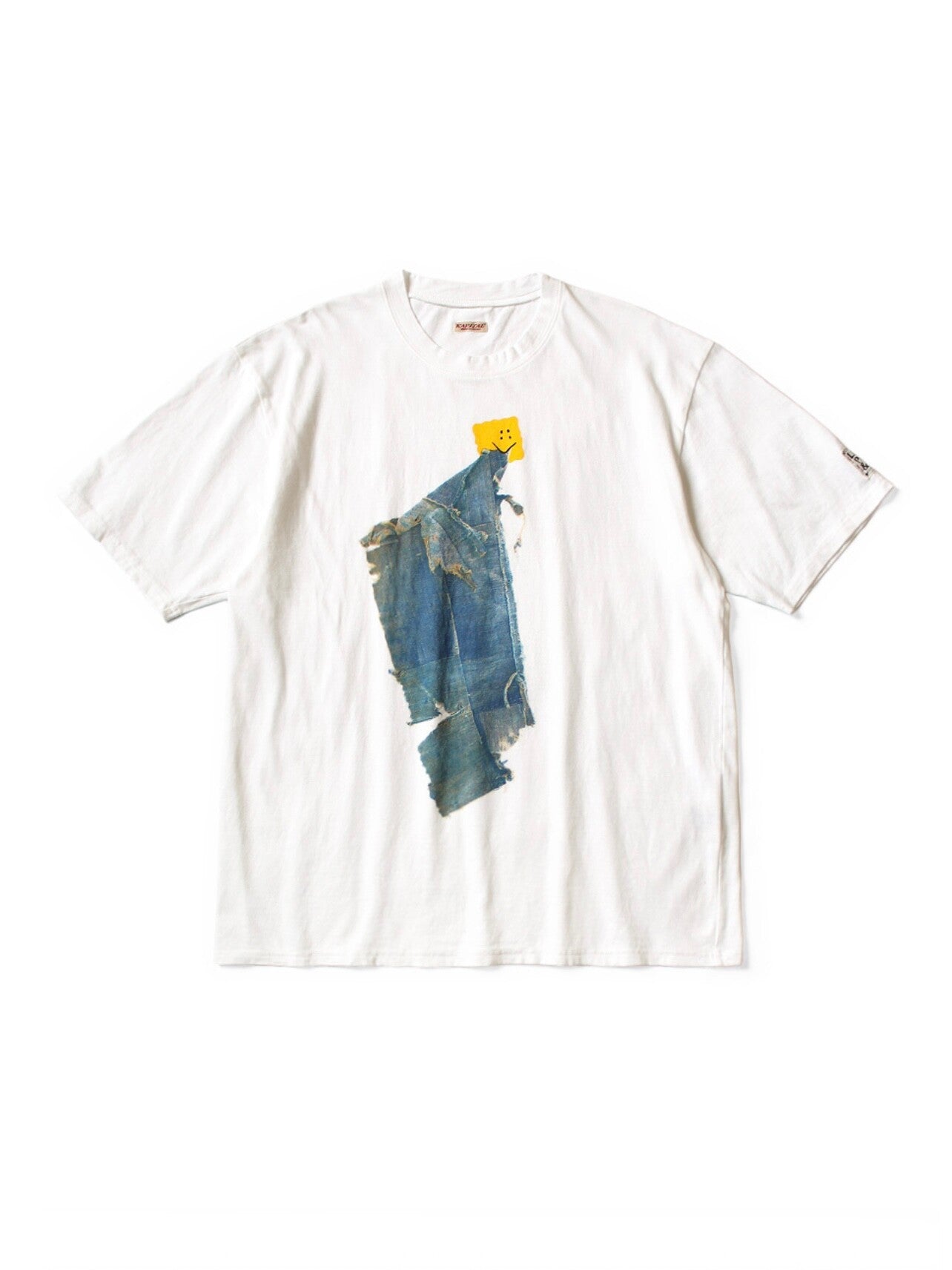 26SS Japanese Artisan Cotton Denim Smiley Face Print Loose Crew Neck Short Sleeve T-Shirt | Japanese vintage | yamalin clothes | Yamalinclothes