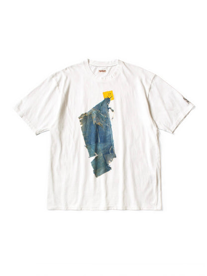 26SS Japanese Artisan Cotton Denim Smiley Face Print Loose Crew Neck Short Sleeve T-Shirt | Japanese vintage | yamalin clothes | Yamalinclothes