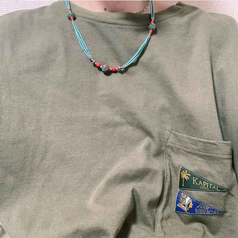 four flags embroidery slub cotton loose trend round neck short-sleeved shirt T-shirt