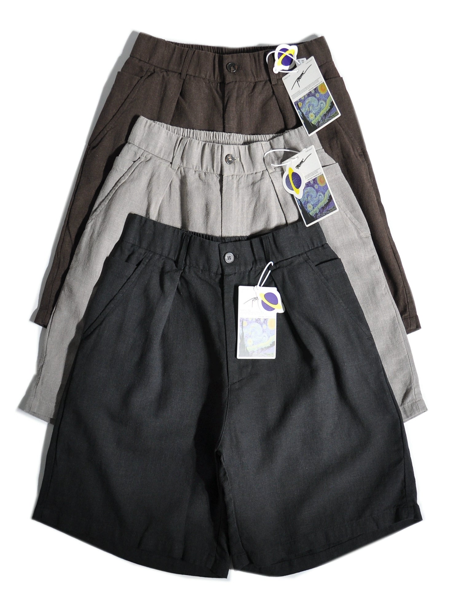 Ramie pendulous profile shorts loose wide leg casual tencel pants