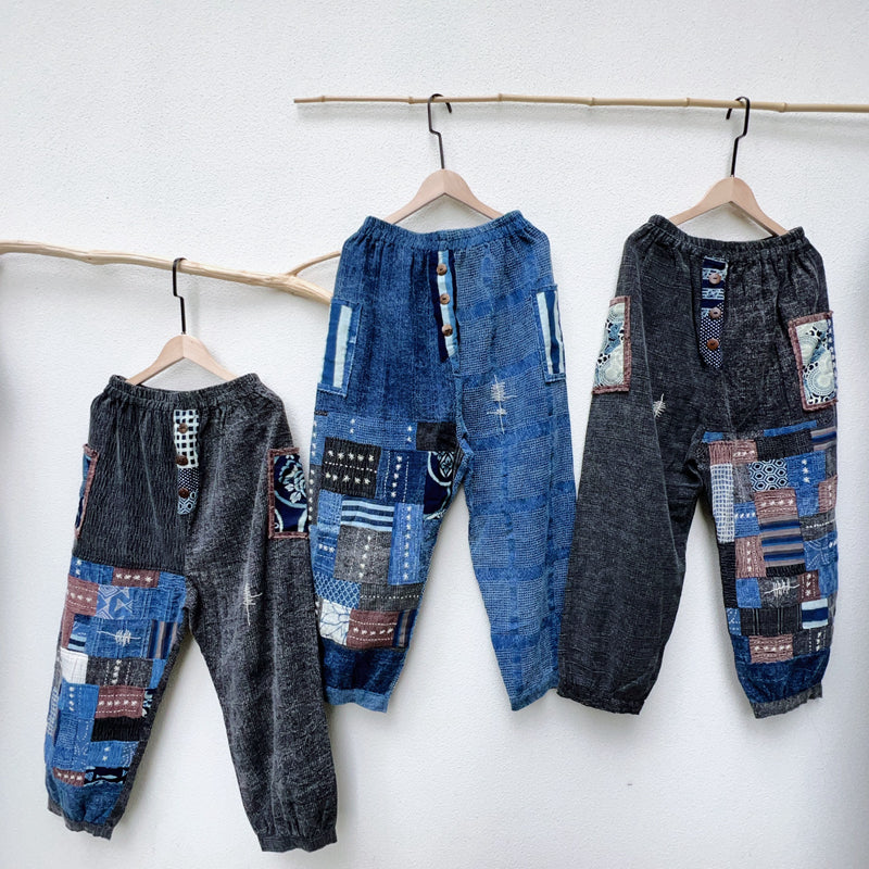 New Thailand handmade thorn embroidery patchwork washed cotton casual pants comfortable blue dyed pants
