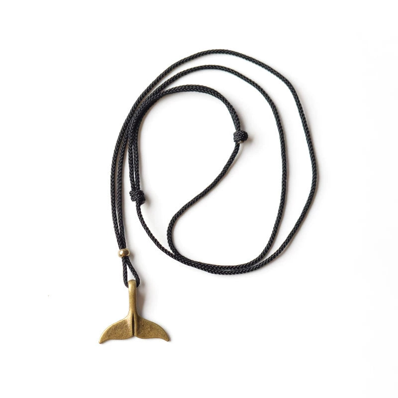 MD Original Vintage Style Bronze Whale Tail Handwoven Necklace Niche Black Simple Student Couple Gift