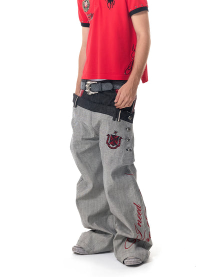 Wide-Leg Jeans – Asymmetric Double Waist