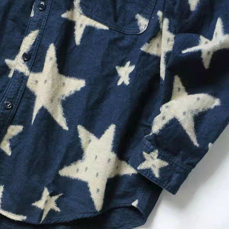 Japanese trendy batik washed pleated loose casual long-sleeved shirt