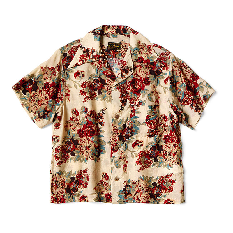 Portrait floral print casual lapel short-sleeved shirt