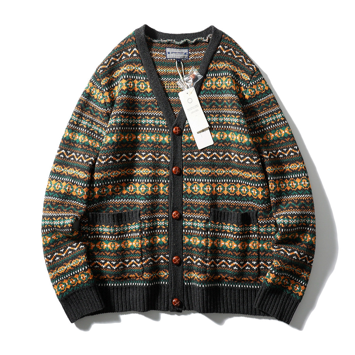 Nordic Fair Isle Knit Cardigan – Wool Blend Jacquard Men – Japanese vintage | yamalin clothes | Yamalinclothes