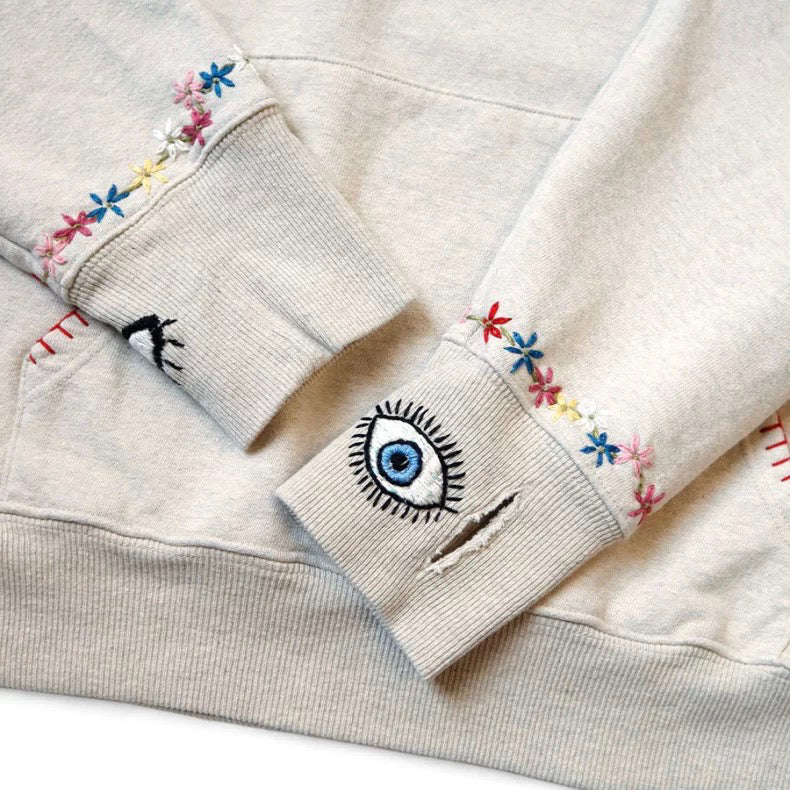 Japanese casual eyes fun embroidery cotton loose hooded sweater
