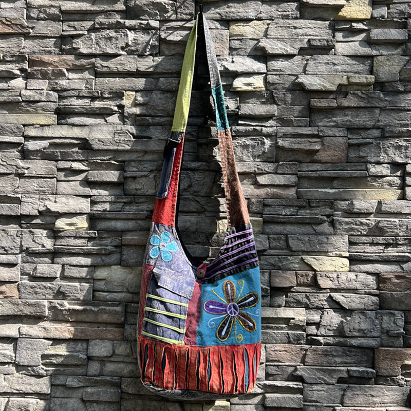 Nepal Indian washed cotton bag, old style, hippie shoulder bag for men and women