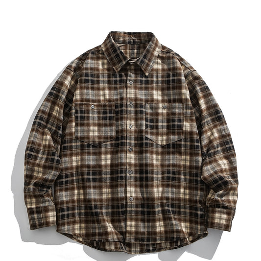 Japanese Vintage Plaid Wool-Blend Long-Sleeve Shirt – Oversized Unisex Workwear – Japanese vintage | yamalin clothes | Yamalinclothes