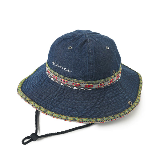 Ethnic style retro denim bucket hat for women, summer outdoor sun protection hat, camping, hiking, fishing, sun hat for men