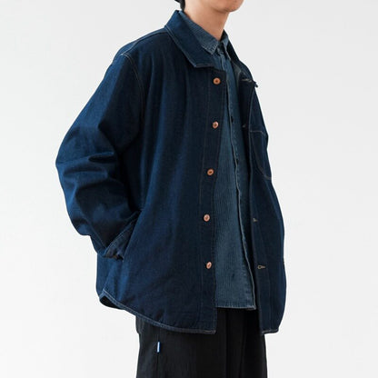 Vintage Denim Work Shirt Jacket – Loose Fit Japanese Style Cargo Shirt for Men – Japanese vintage | yamalin clothes | Yamalinclothes