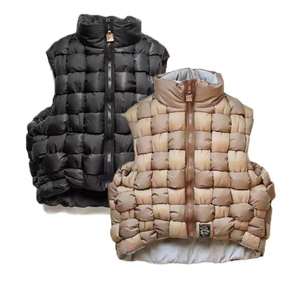 21AW Hirata Kazuhiro two-color pure cotton warmth double-sided high-neck woven vest cotton vest
