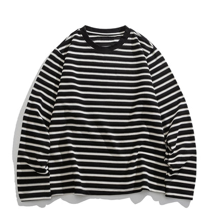 Japanese Vintage Textured Stripe Long-Sleeve T-Shirt – Relaxed Unisex Base Layer